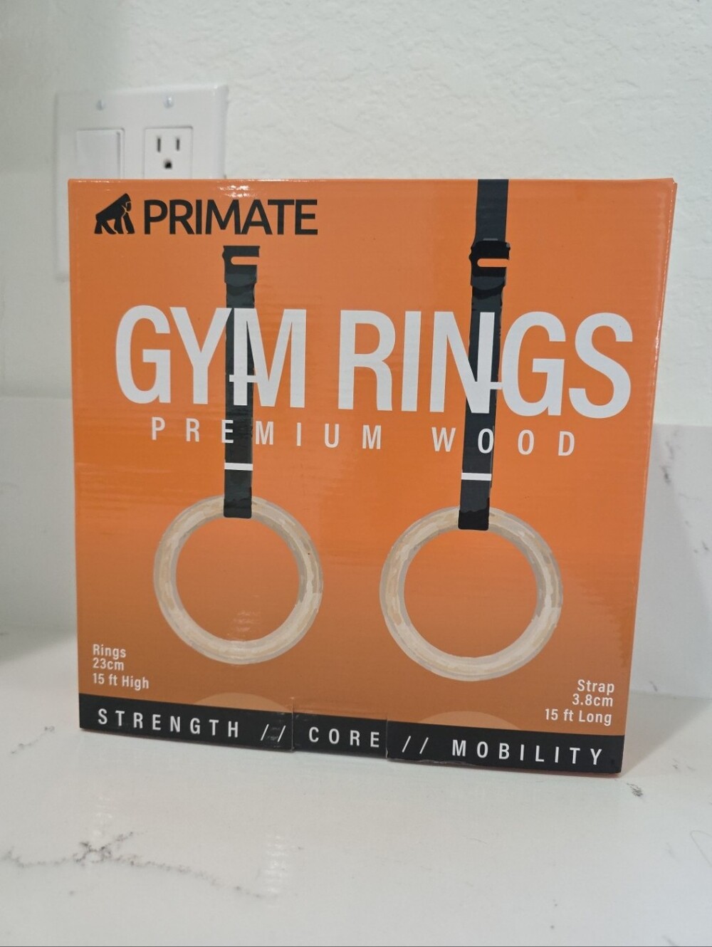PRIMATE Premium Wood.  Gym Rings Set W/Straps CrossFit Home Gym Training . NIB